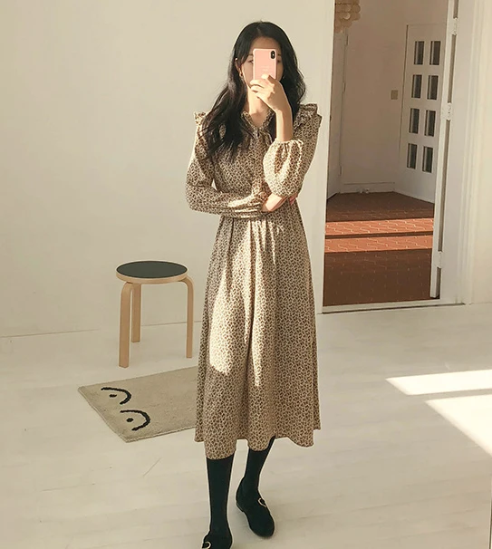 Print Women dress New Spring Belt High Waist Dresses Apricot 2839 | Женская одежда