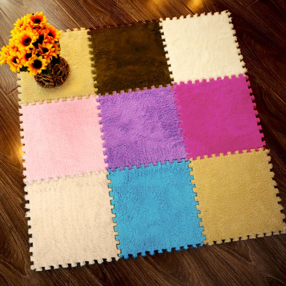 

25X25cm 7 colors Soft Comfortable Mats For Home Decoration Kids Carpet Foam Puzzle Mat EVA Shaggy Velvet Baby Eco Floor