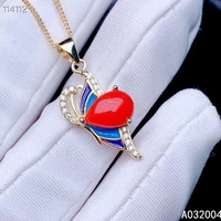 kjjeaxcmy fine jewelry 925 sterling silver inlaid natural gemstone red coral miss female pendant necklace elegant support test
