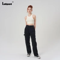 high cut women straight leg demin pants girls loose trousers sexy pocket design jeans harajuku 2022 european style fashion pant