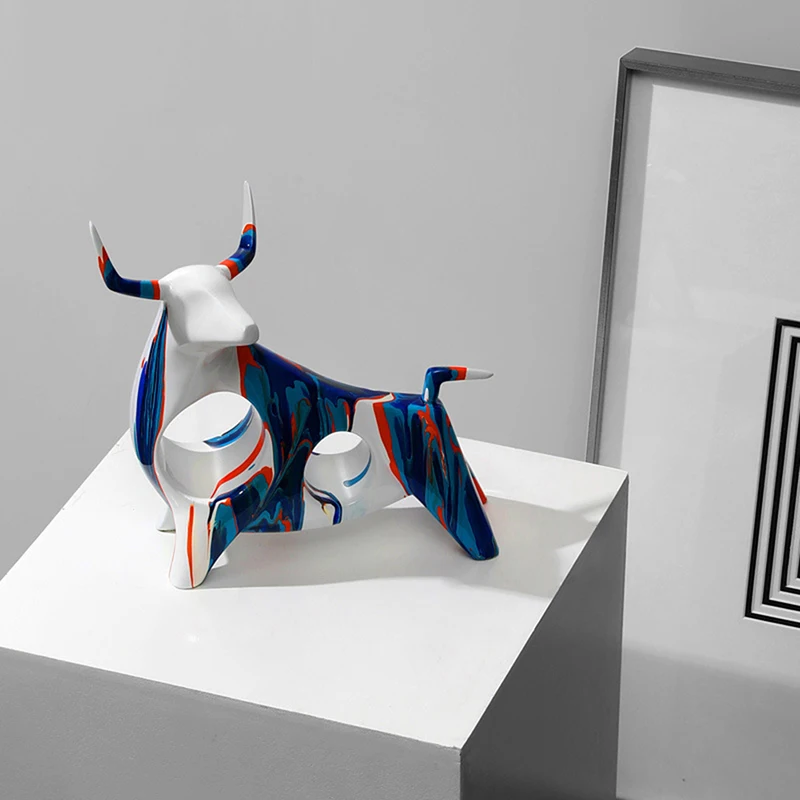 

Creative Ox Sculpture Resin Bull Statue Nordic Animal Color Abstract Ornaments Home Office Cabinet Desktop Decoration