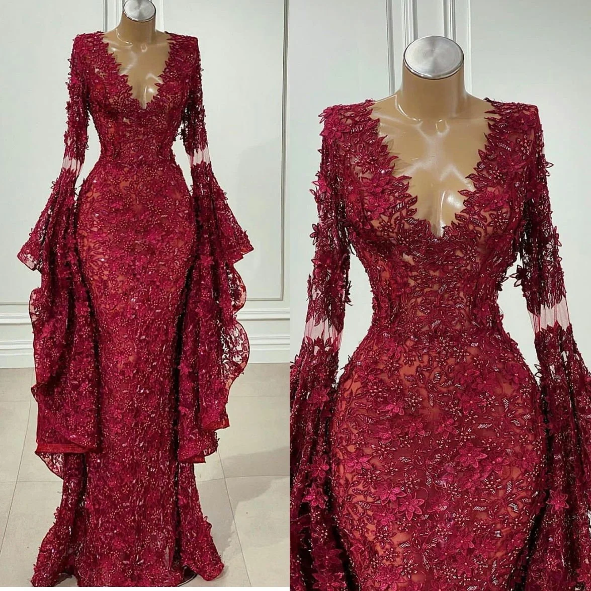 

Женское кружевное платье-Русалка It's yiiya, белое вечернее платье с длинными рукавами и V-образным вырезом на лето 2021