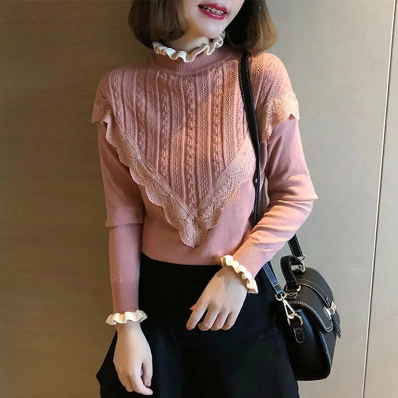 

Autumn Winter 2020 head sweater long-sleeved female lace Han loose knit sweater thick sweater women clothes Regular Full