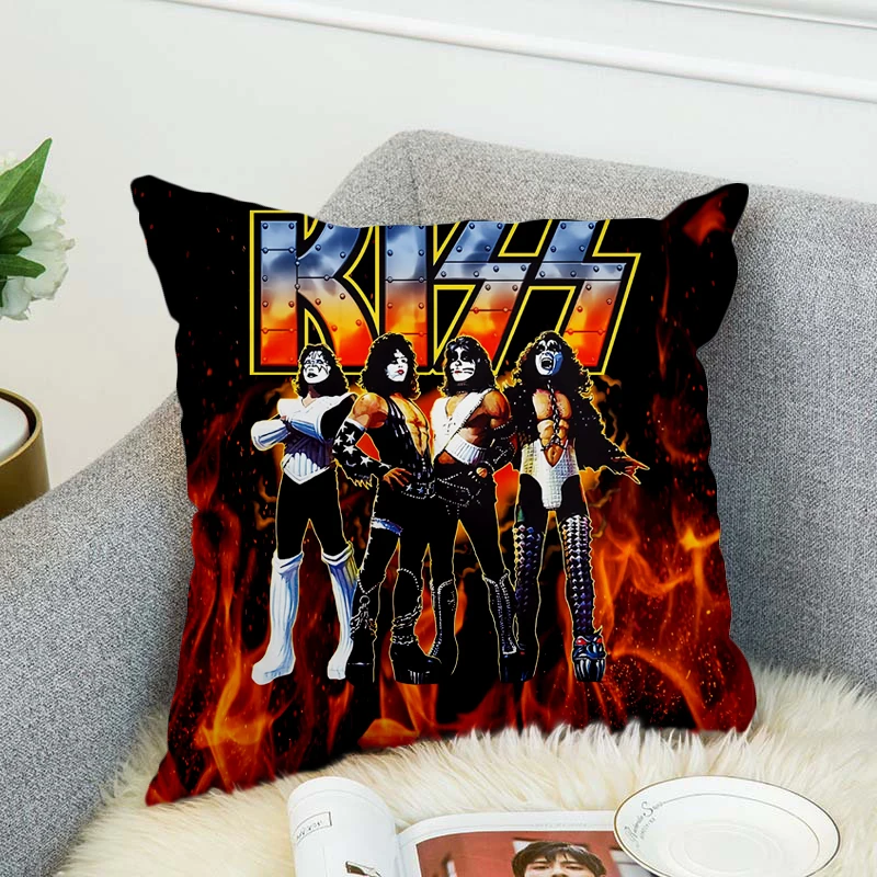 

Rock Band KISS Pillowcase Throw Cushion Pillow Cover Printing Invisible Zipper Pillowcase Bedroom Office Throw Pillow 45x45cm