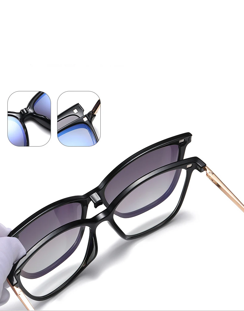 2 In 1 Set Polarized Clip On Sunglasses For Women Men Retro Luxury CatEye Anti Blue Light Glasses Frame Magnetic Driving Eyewear square sunglasses