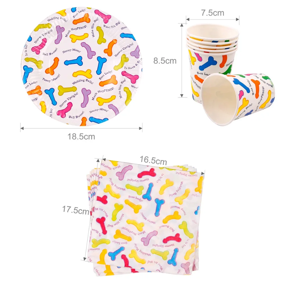 Набор одноразовой посуды с рисунком маленького пениса для девичника | Дом и сад
