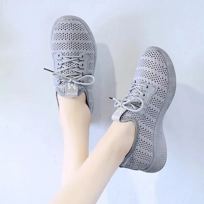 

White Mesh Sneakers For Women Summer Comfy Air Shoes Girls Breathable Hollow Out Sneakers Black Woman Ultra-Light Running Shoes