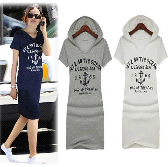 Стильное популярное женское летнее платье с коротким рукавом капюшоном размера