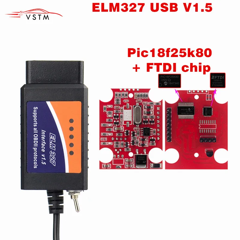 Автомобильный диагностический сканер ELM327 USB V1.5 OBD2 ELM 327 в 1 5 OBD 2 OBDII интерфейс