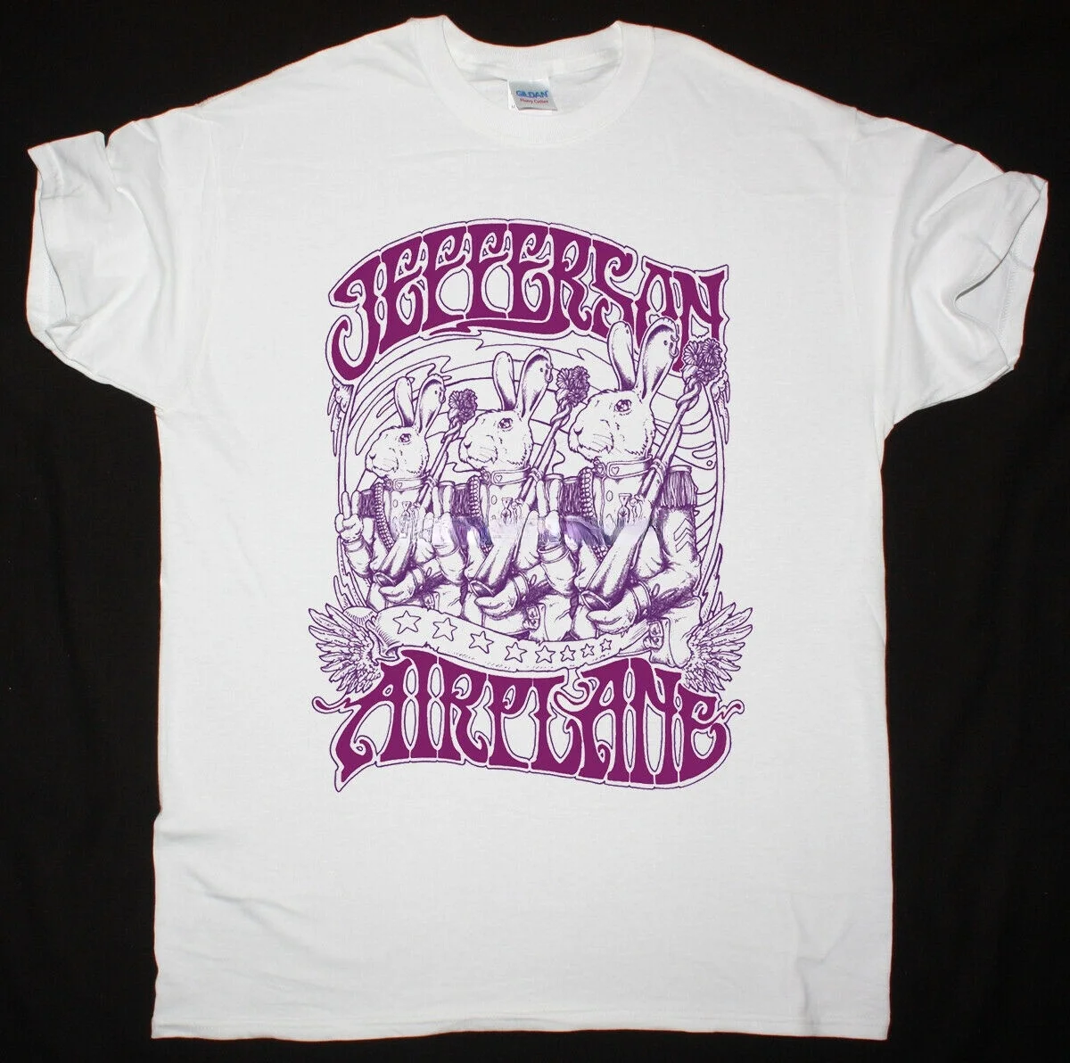 

JEFFERSON AIRPLANE THREE RABBITS PSYCHEDELIC ROCK ACID ROCK NEW WHITE T-SHIRT