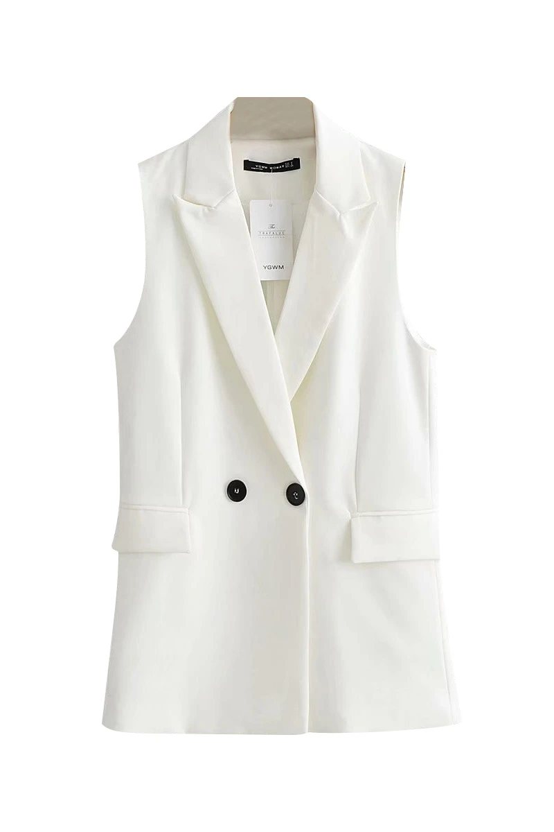 

Autumn 2021 Office Lady White Sleeveless Suit Medium Length Slim Vest Coat