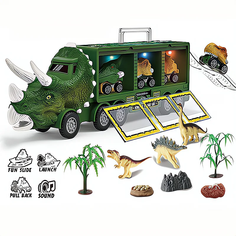 

2021 Children'S Dinosaur Toys Transport Storage Model Toys Car With Light And Music Inertial Car Model Boy Children Toys Gift