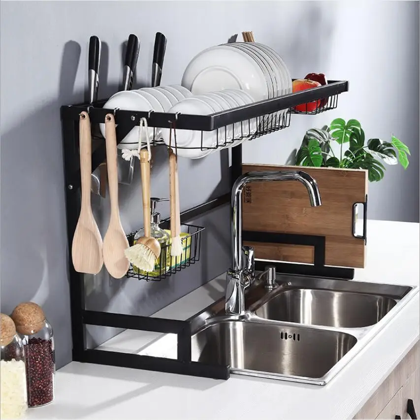 

Stainless Steel Dish Rack Over Sink Expandable Kitchen Organizer Storage Drainer Drying Plate Shelf Knife and Fork Container