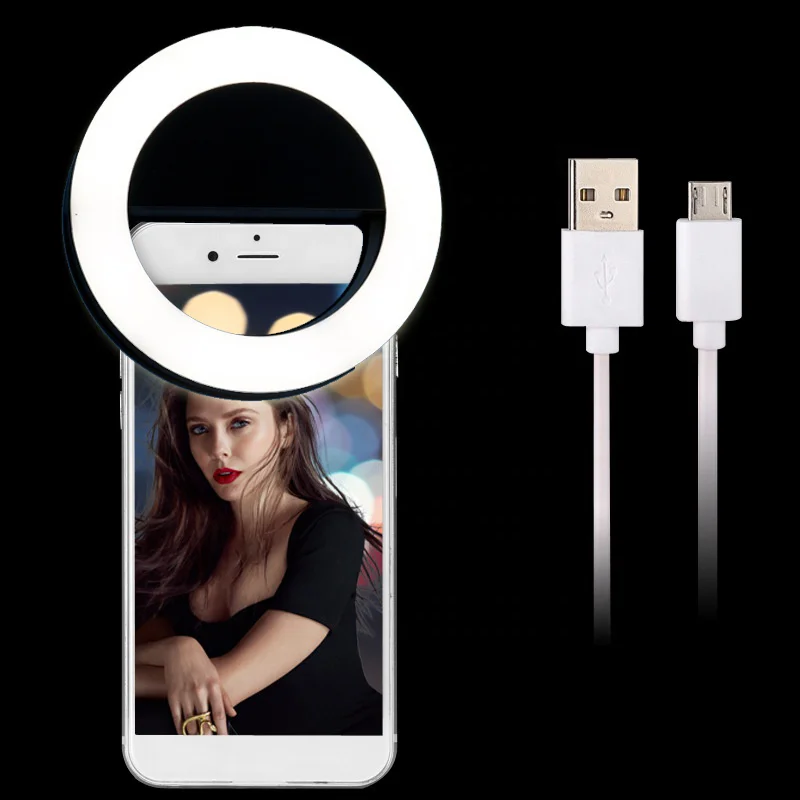 Портативный мини светильник для селфи с зажимом телефона USB зарядка кольцевая