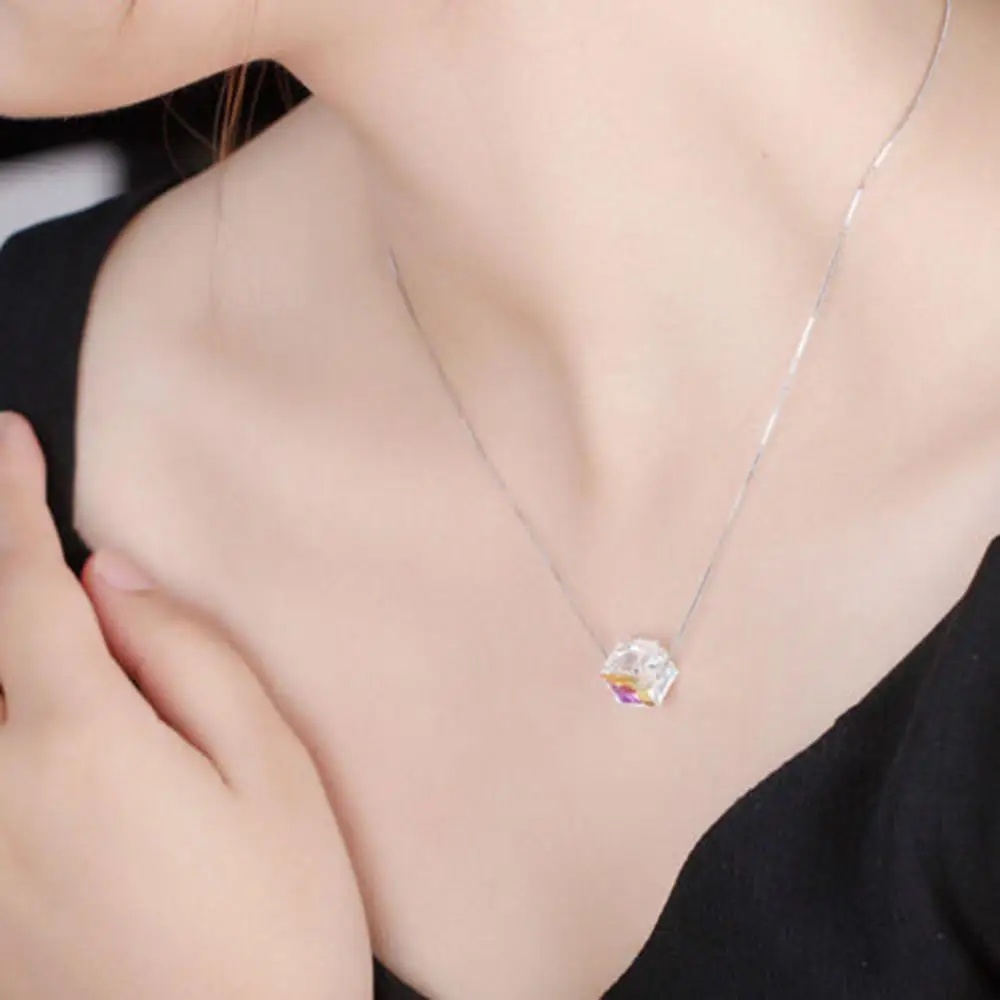 

70% Hot Sell Fashion Charm Jewelry Multicolor Cube Rhinestone Pendant Chain Statement Necklace