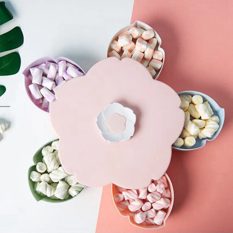 Вращающаяся коробка для закусок в форме лепестков поднос конфет хранения еды