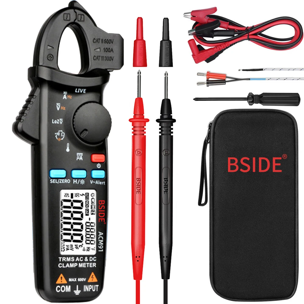

Digital Clamp Meter BSIDE ACM91 T-RMS 6000 DC/AC 100A 1mA Ammeter multimeter Car Current Voltmeter capacitance temp tester