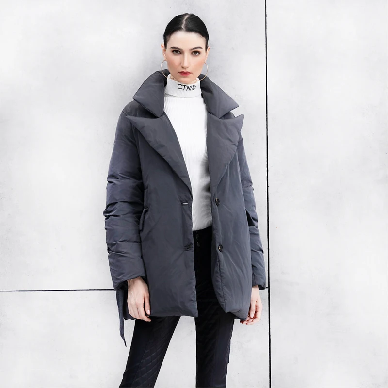 

Женский пуховик, зимняя однотонная Ультралегкая куртка на 90% утином пуху, модная офисная облегающая верхняя одежда с поясом для женщин