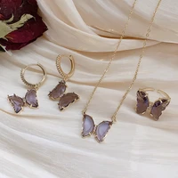 butterfly purple cubic zircon cz trendy small dangle drop earring for women bridal wedding fancy korean jewelry gifts