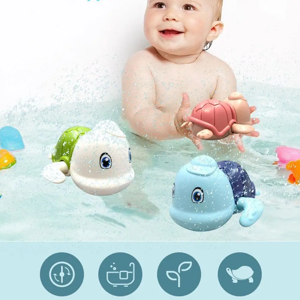 

Montessori Cute Cartoon Animal Tortoise Baby Bath Toys Wind-Up Swimming Clockwork Bathroom Toys Water