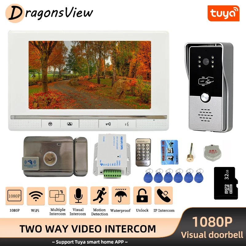 

Видеодомофон DragonsView с Wi-Fi и замком, 1080P