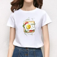2021 breakfast printed t shirts favourite fashion short sleeve white tees lady t shirts casual t shirt women new style t shirt