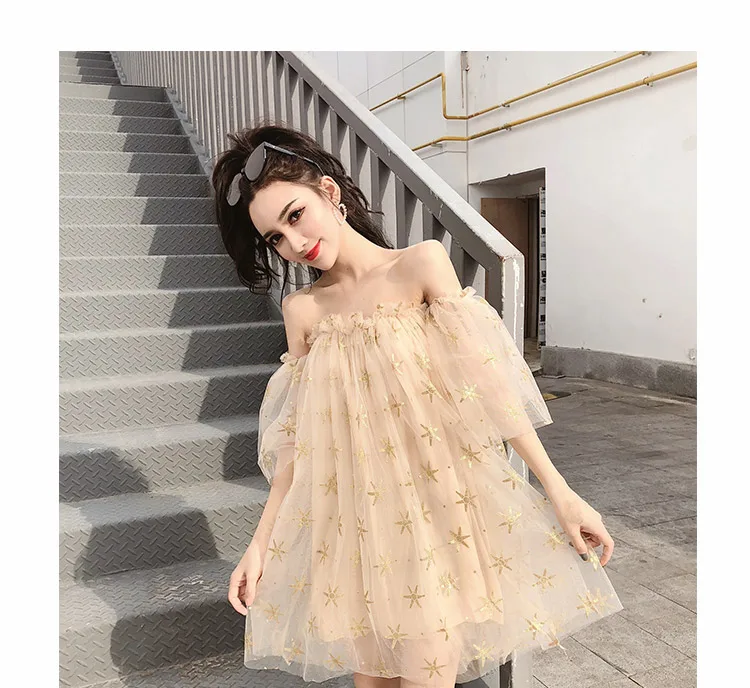 WHITNEY WANG 2020 Spring Summer Fashion Streetwear Sexy Strapless Stars Sequins Mesh Dress Women Night Club | Женская одежда