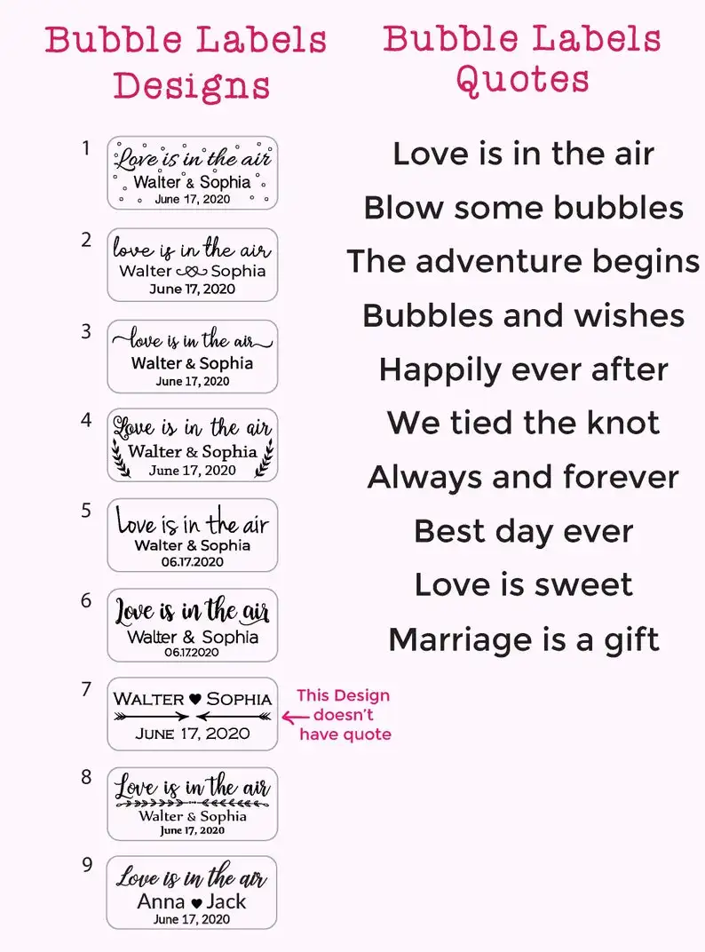 100 Pieces, Wedding Bubble Labels Personalized, Custom, Bubble Wand Wedding Transparent Clear Stickers(no tube