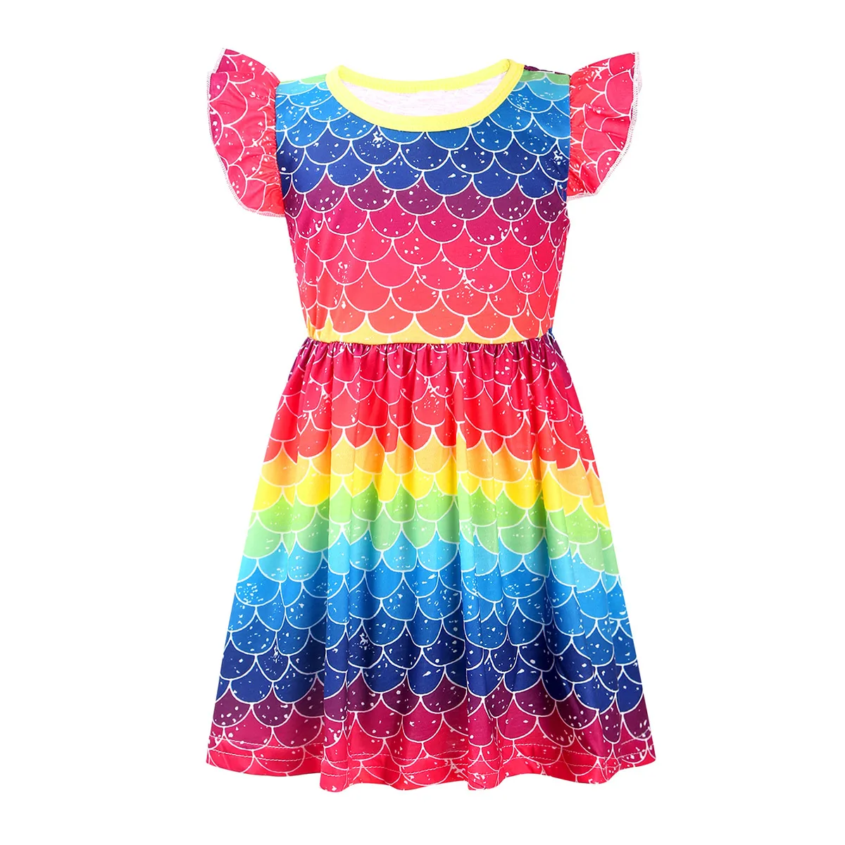 Летнее милое платье с рукавами-крылышками радужным принтом ночные рубашки для