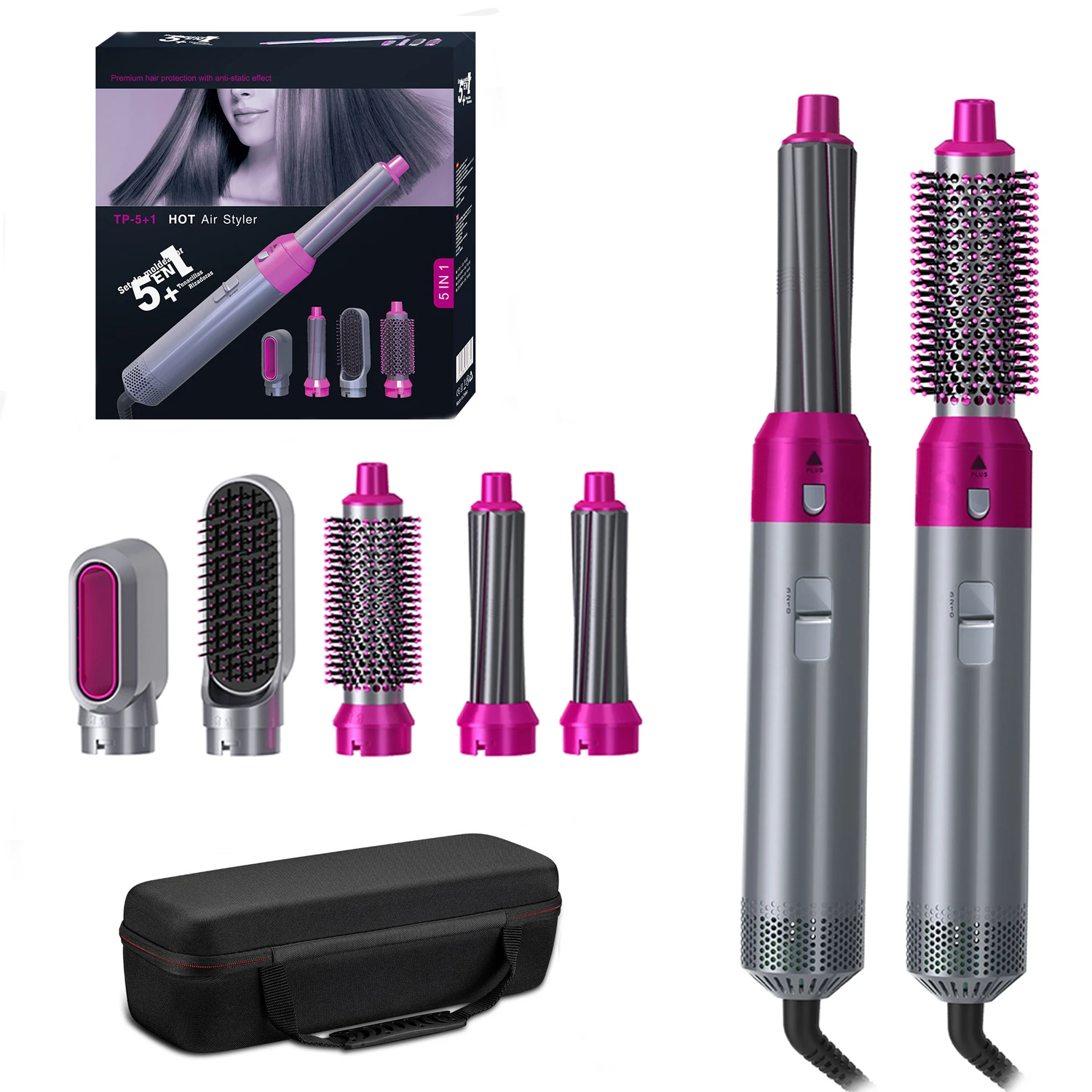 Фен-щетка для волос 5 в 1 электрическая расческа завивки съемная щетка Набор