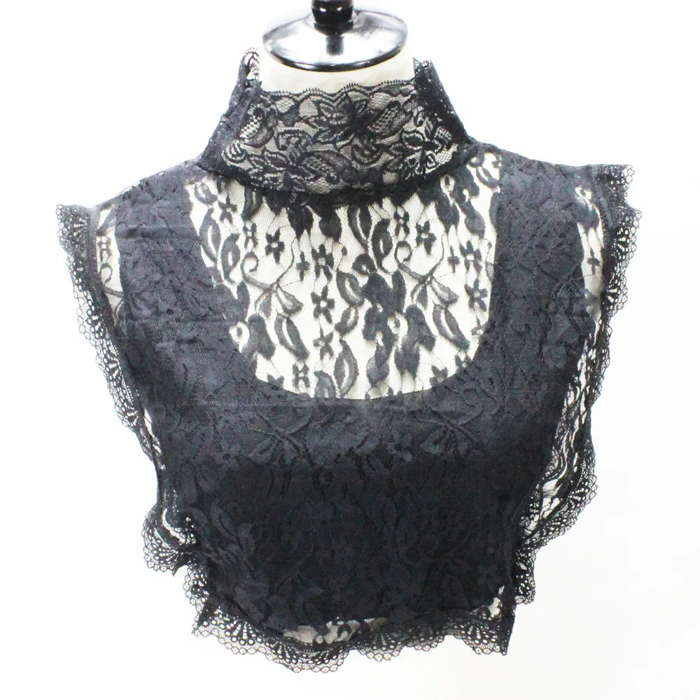

Linbaiway Stand Fake Collar for Women Vintage Lace Floral Mesh Black Dress False Collars Half Shirt Neckwear Detachable Collar