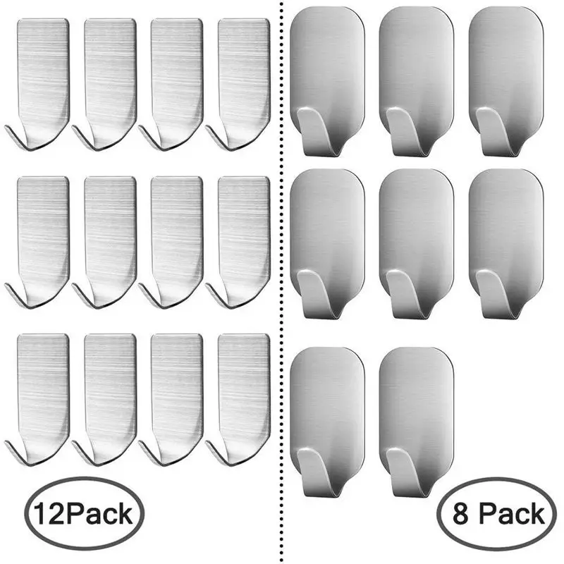 

New 20 Pieces Self Adhesive Stainless Steel Wall Hooks,Utility Hanging Hooks for Robe, Coat, Bags, Home, Kitchen, Bathroom, Heav