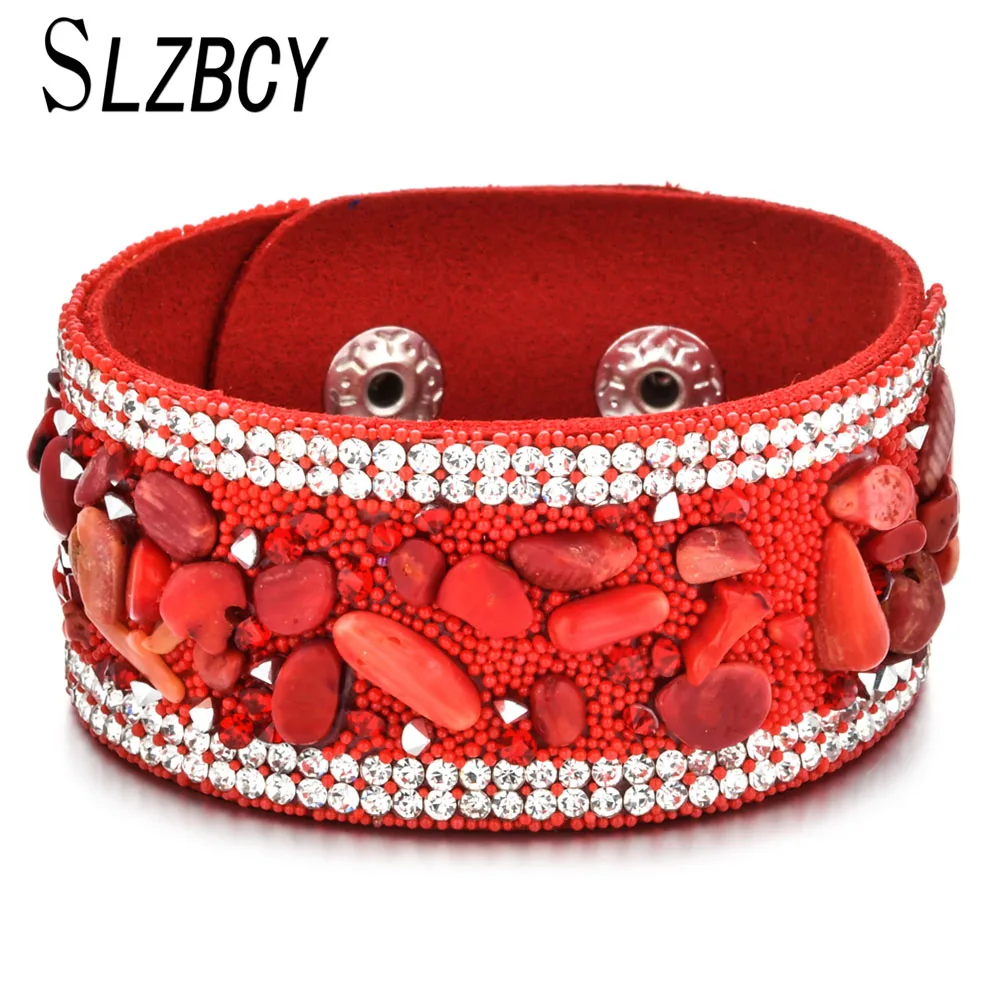 Богемные многоцветные хрустальные бархатные кожаные браслеты для женщин и