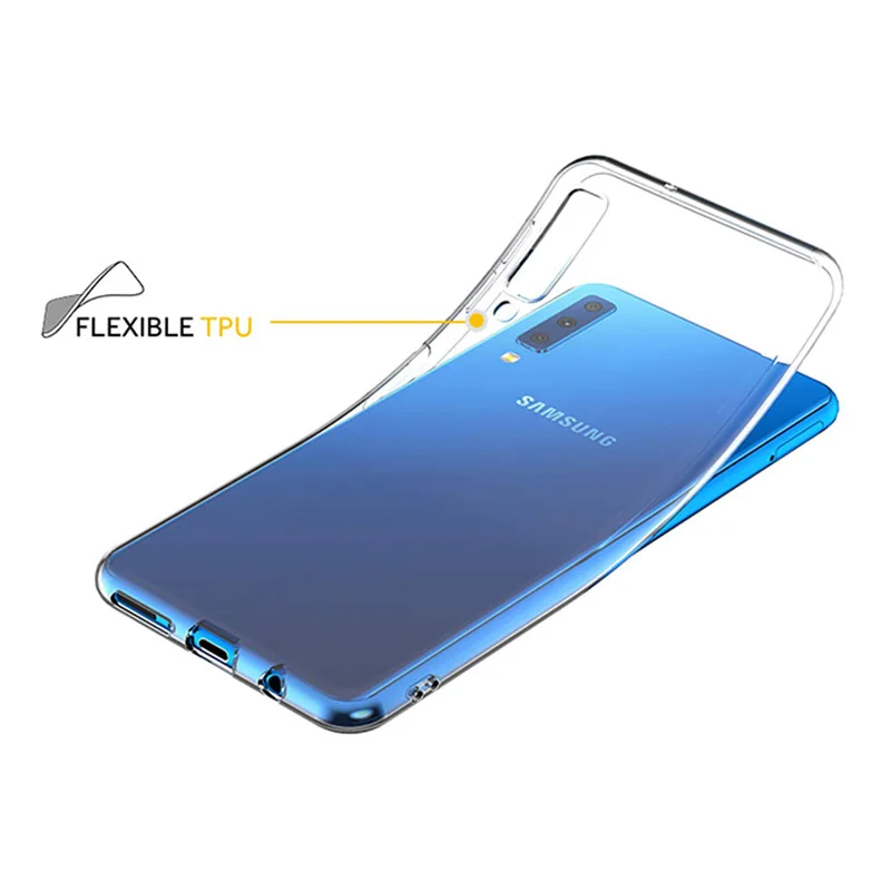 Прозрачные силиконовые чехлы для Samsung Galaxy A7 2018 роскошный чехол Мягкий защитный из