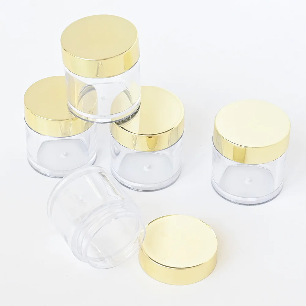 

10g 20/50/100PcsTransparent Pot Pet empty powder box 10ml empty cosmetic jar With Gold Cap clear-sided jars with gold cover&*&