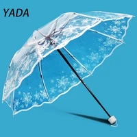 yada pvc clear transparent umbrella folding rainy flower printed umbrellas for women three fold transparent parapluie yd210028