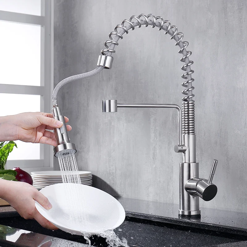 Сенсорный кухонный кран FLG Brushed Nickel с краном весеннего типа и функцией сенсорной чувствительности.