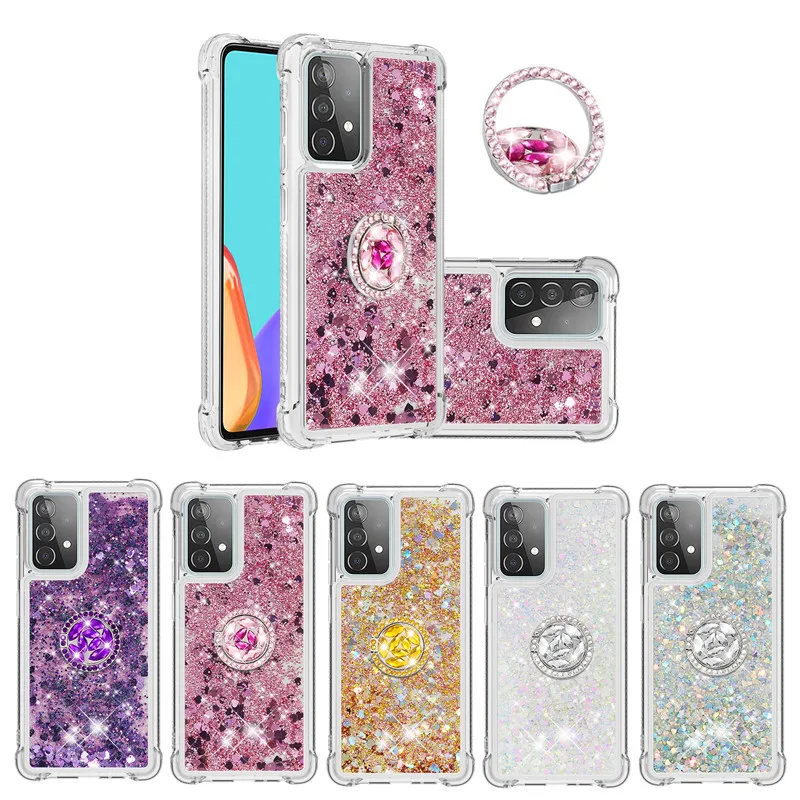 

Diamond Finger Ring Cases for Samsung Galaxy S21 Plus S21 Ultra 5G Core Case Glitter Liquid Holder Back Phone Cover Coque Capa