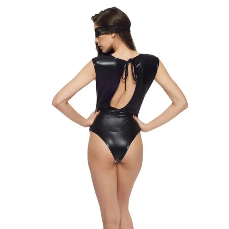 

Women Shoulder off Jumpsuits PU Leather Hollow out Slim Fit Sheath Bodycon Party Q6PB