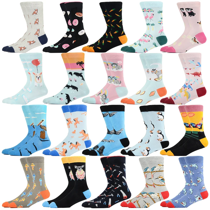 

Cotton Socks Animal Long Tube Happy Men High Quality Flamingo Women Christmas Gift Funny Harajuku Casual Cute Cats Shark Socks