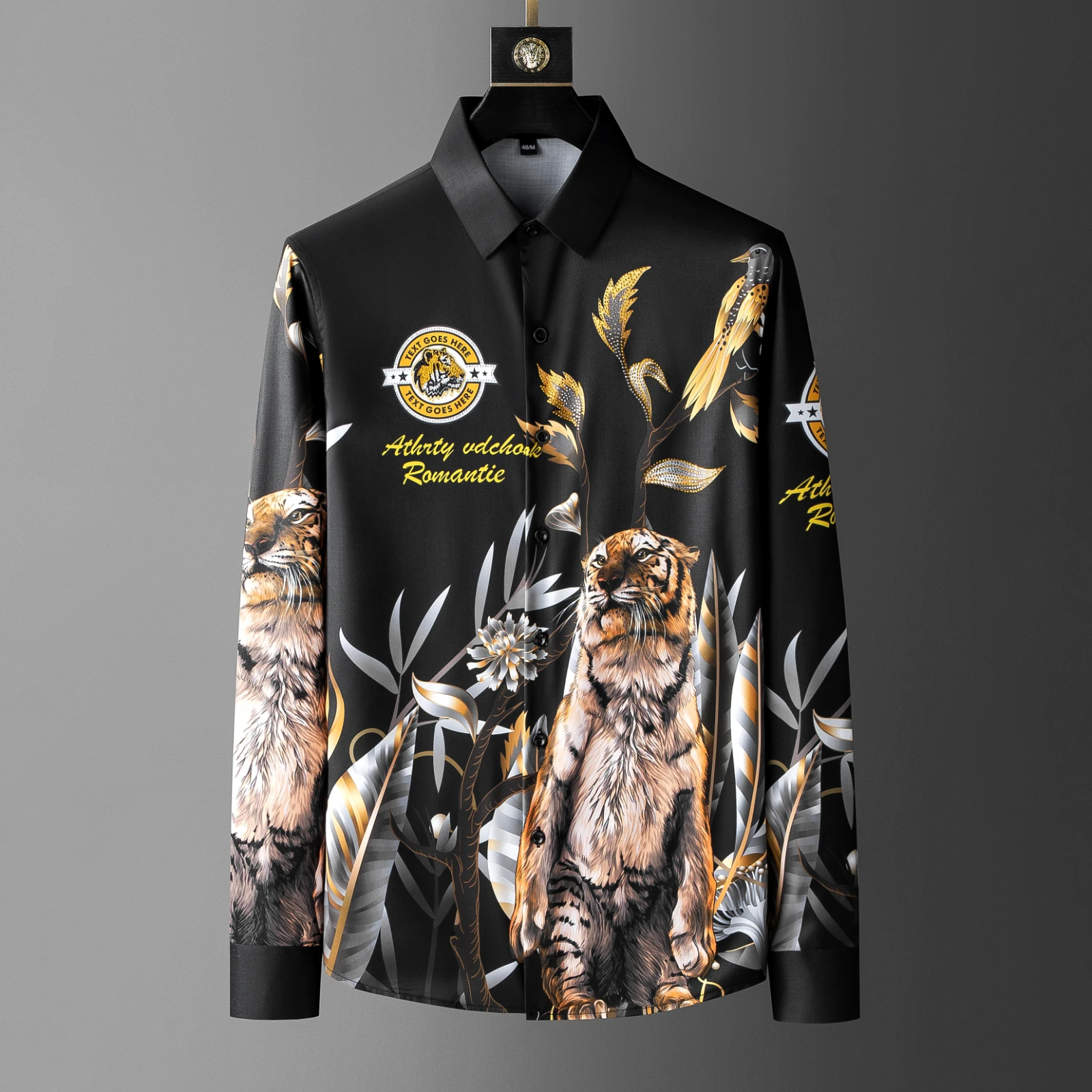 Роскошный алмаз рубашка с длинными рукавами для мужчин тигриным принтом Мужская