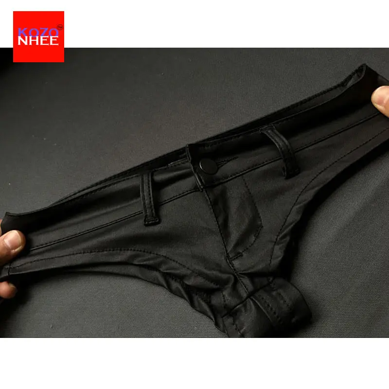 Женские пикантные эластичные шорты из искусственной кожи с заниженной талией