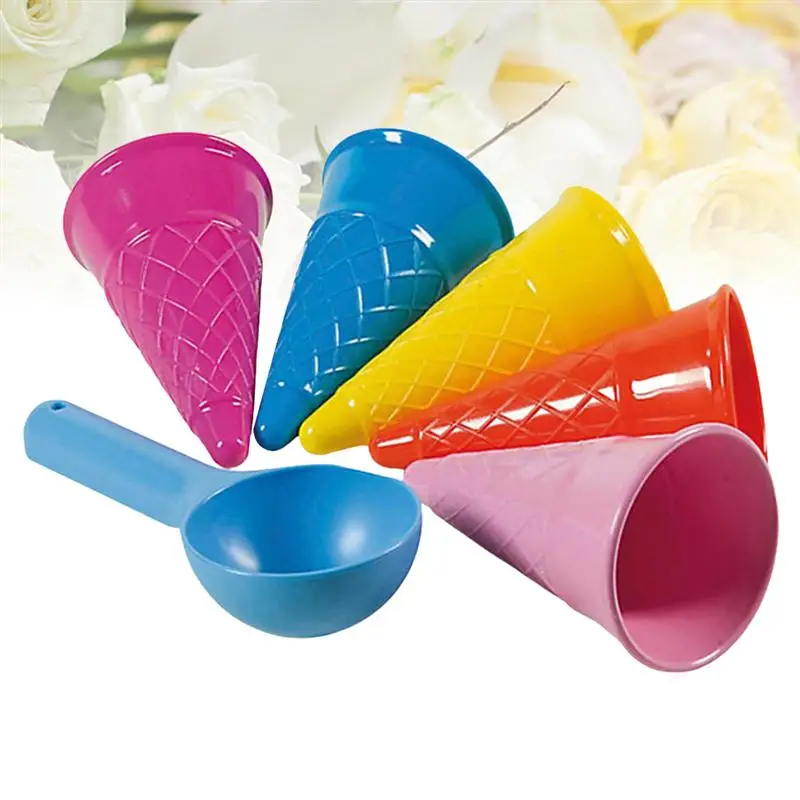 

1 Set of 6pcs Seaside Beach Toys Sand Ice Cream Cones and Scoop Outdoor Toys for Kids Children