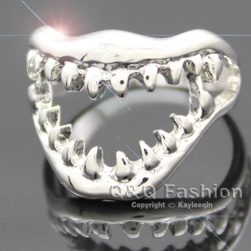 Trendy Chic Shark Tooth Skull Hell Demon Mouth Finger Ring Goth Emo Punk Fancy Jewelry New tooth wholesale lots bulk Dress | Украшения и