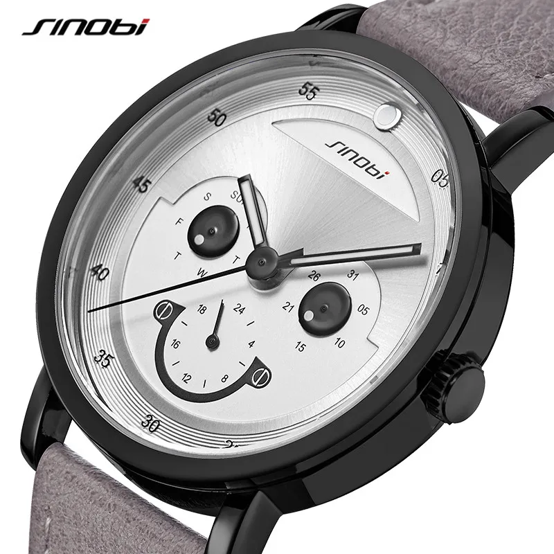 

Sinobi Creative Monkey Face Men Watches Fashion Genuine Leather Watch Men Quartz Date Week Sports Analog Quartz Wristwatches