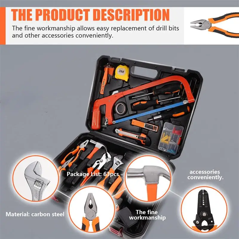 

68pcs Hand Tools General Household Repair Hand Tool Kit with Toolbox (EU Plug/US Plug)