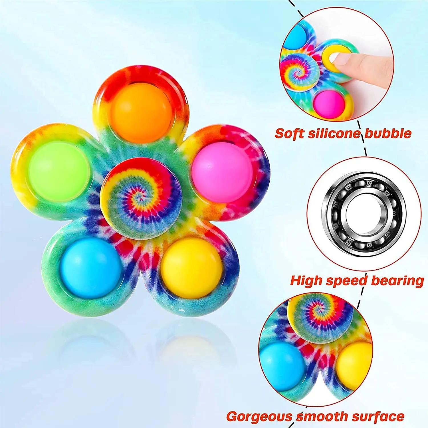1PC Tie Dye Simple Fidget Spinner Finger Push Bubble Hand For ADHD Anxiety Stress Relief Sensory Party Favor Kids - купить по