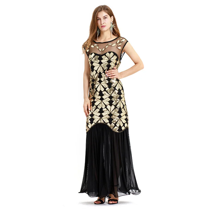 Женское вечернее платье Robe Femme 1920-х годов Great Gatsby Flapper Sequin dress летнее искусство деко ретро черное.