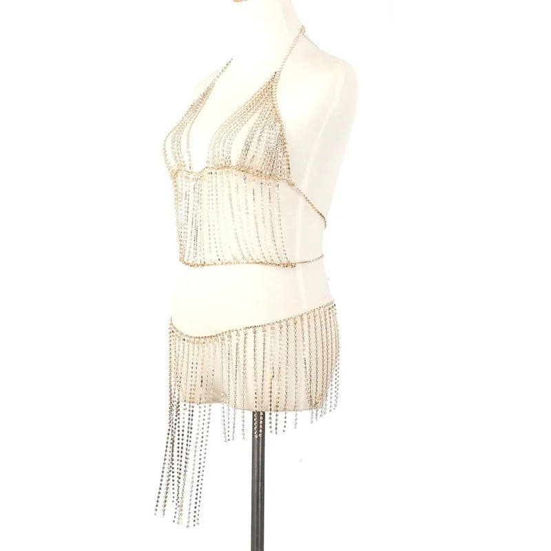 

Sexy Accessories Set Sequin Body Chain Nightclub Bikini Tassel Chest Chain Shiny Tassel Cuff Bra Body Chain Set women pole dance