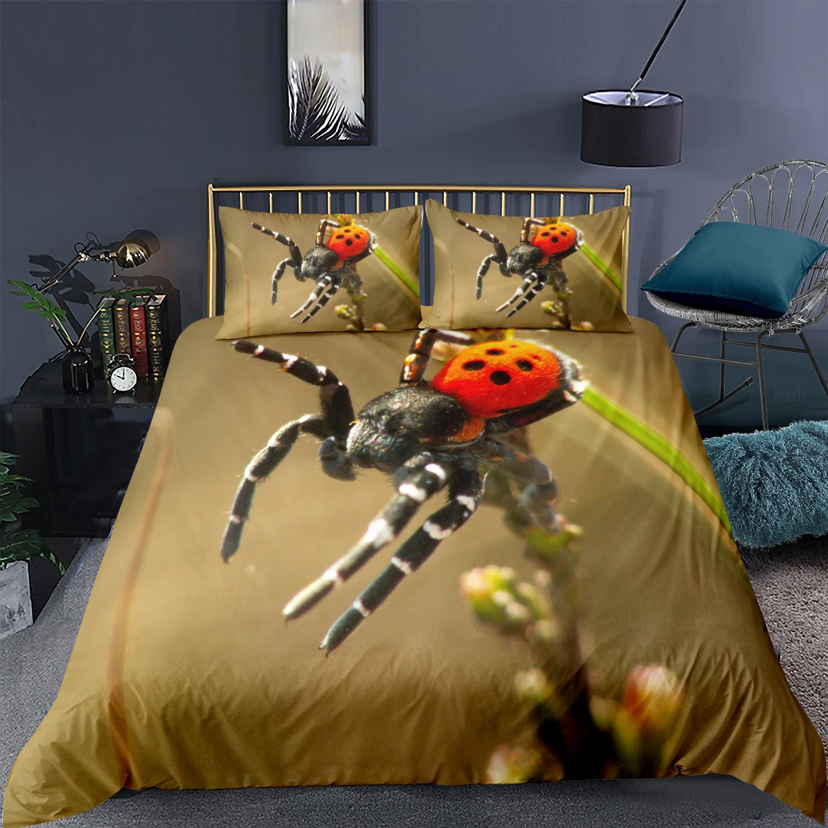 

Spider Printed Duvet Cover Set Crawling Spider Net Bedding Set Quilt Bed Linens Single Double Queen Drop Ship with Pillowcases
